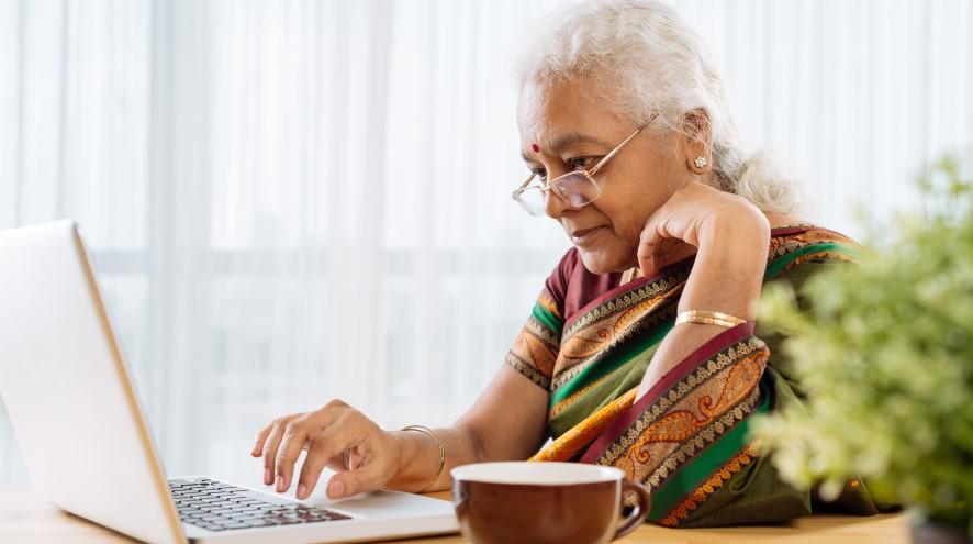 Senior woman on a laptop.