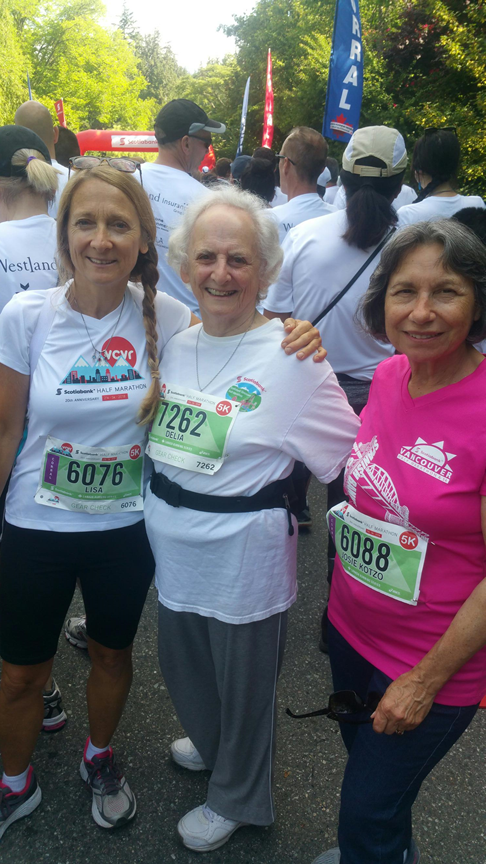 Delia with her walking partners after completing the 2018 Scotiabank Vancouver Half-Marathon &5k.
