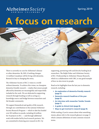 Front cover of the publication 'A focus on research', spring 2019.