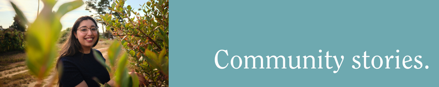 Ashley Sharma in Abbotsford, text reads "Community stories"