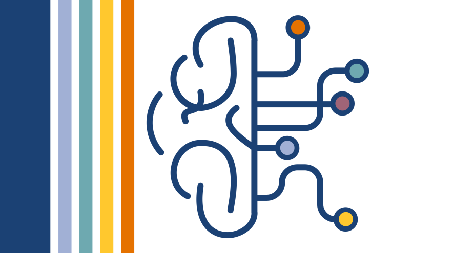 Linework design of a brain with lines extending to circular nodes.