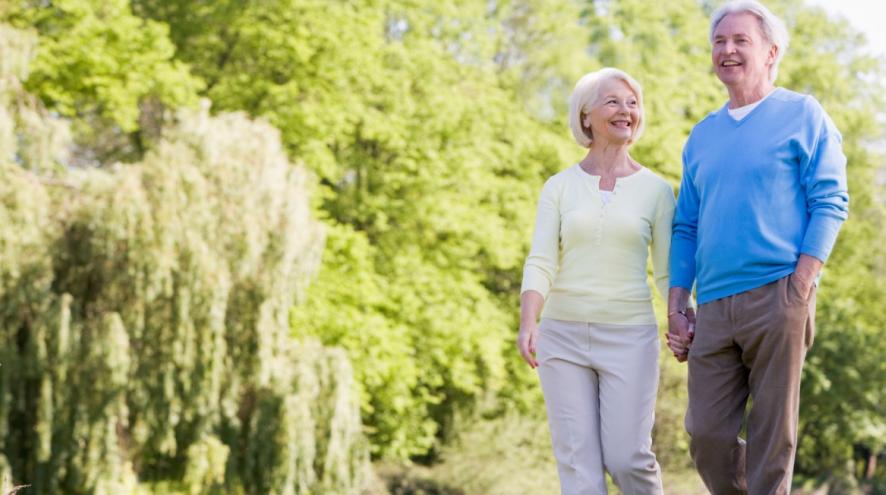 Senior couple on a nice walk together.