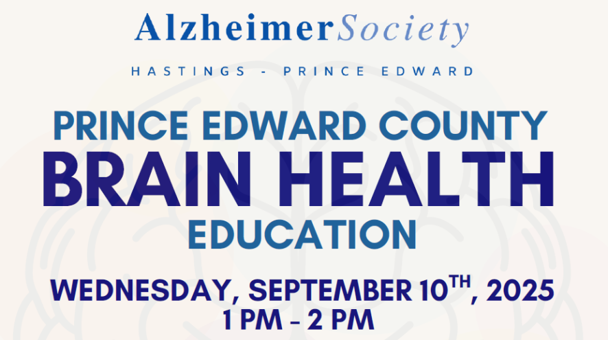 brain health education September 10th, 1 pm - 2 pm at Picton Library (208 Main St Picton)