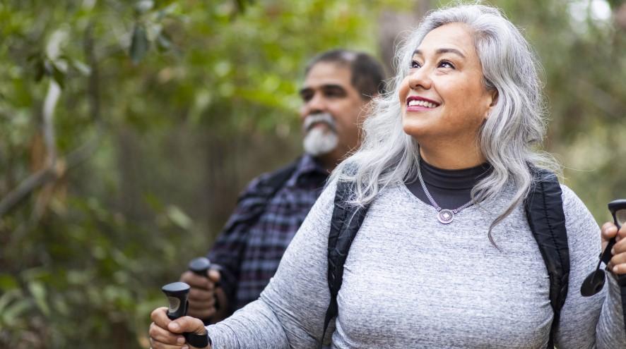 Senior couple on a hike.