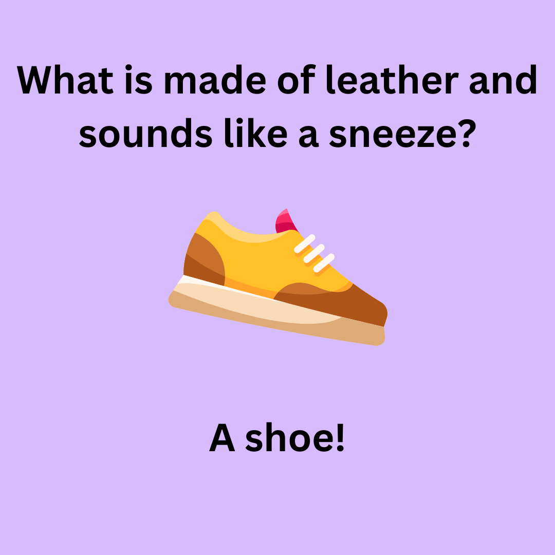 What is made of leather and sounds like a sneeze? A shoe!