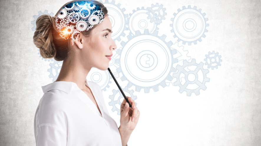 Cogs running inside a woman's brain