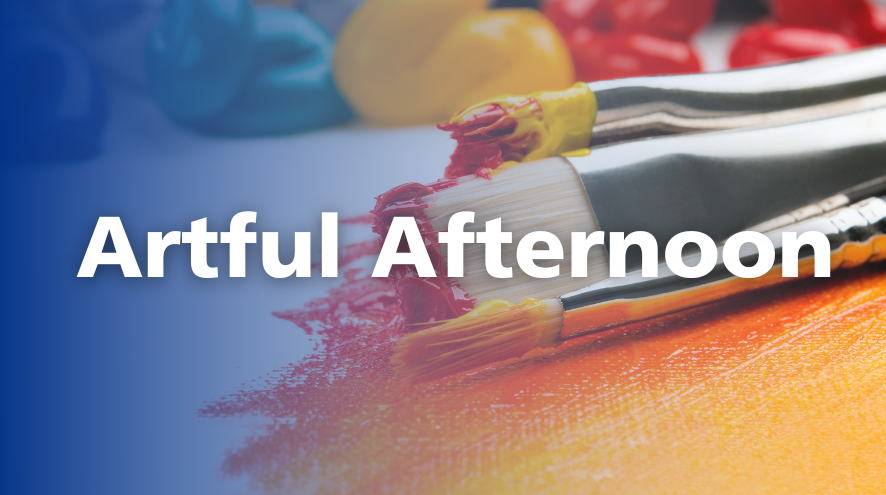 A close-up photo of paint and paint brushes with text "Afterful Afternoon" centered.