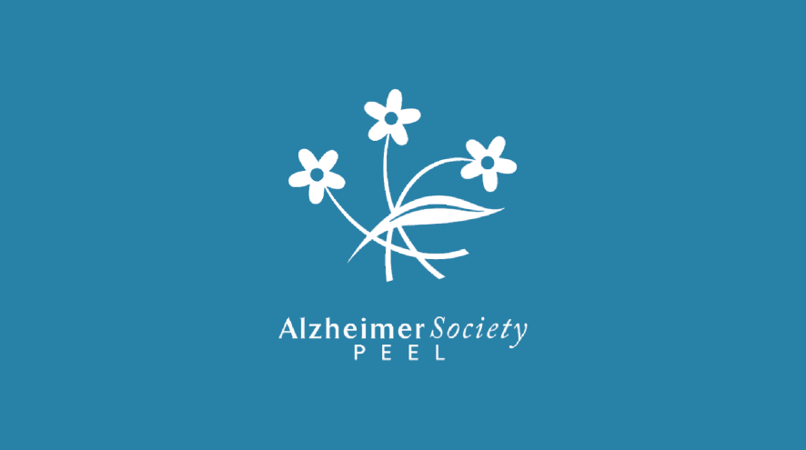 Alzheimer Society Peel logo on a blue background.