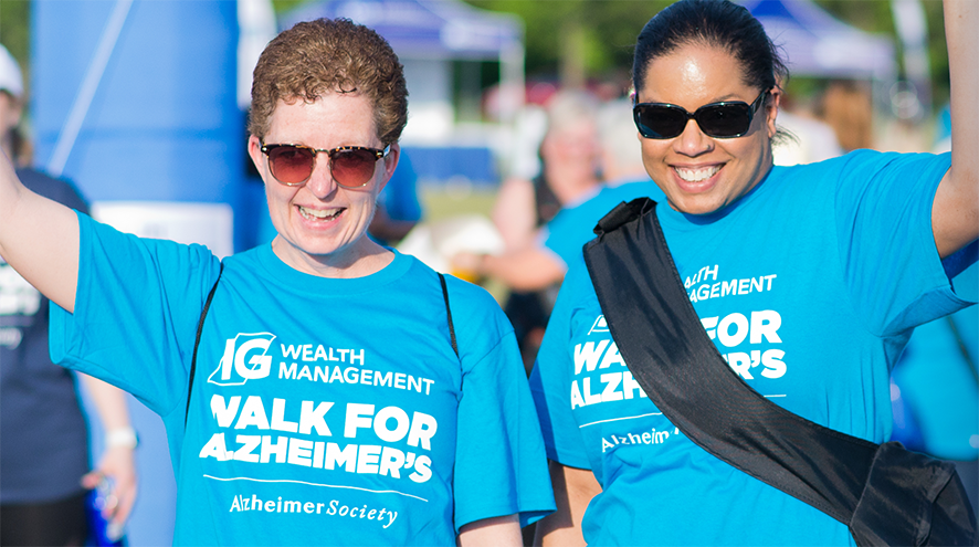 Pair of friends participating in the IG Wealth Management Walk for Alzheimer's.