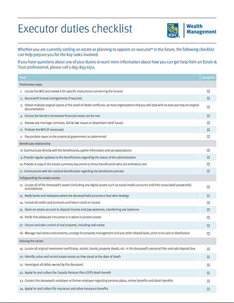Executor duties checklist