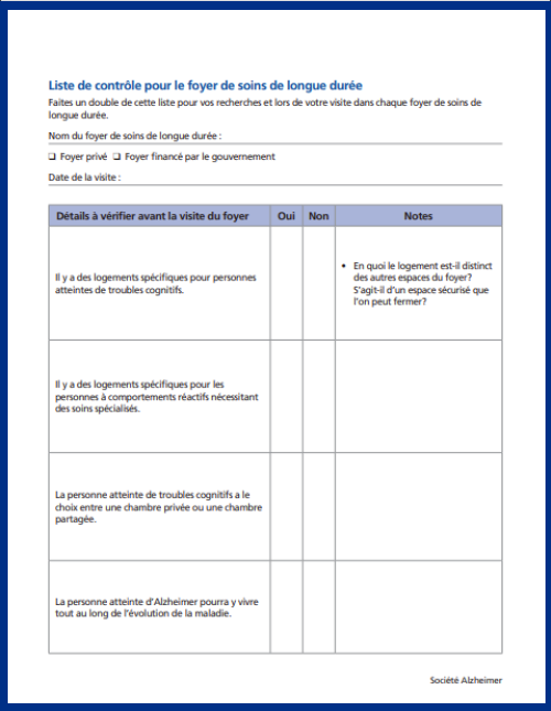 Liste de contrôle du foyer de soins de longue durée - couverture