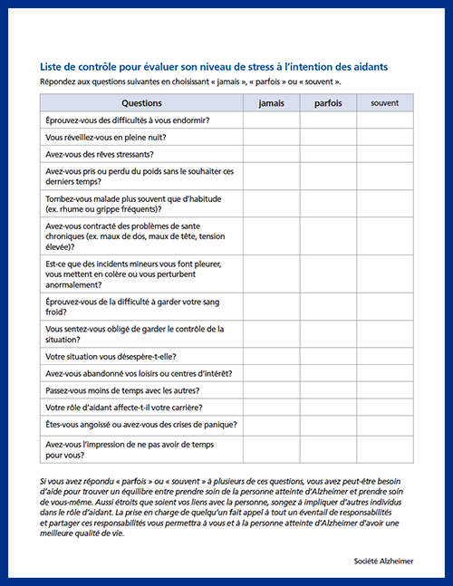 Liste de contrôle du stress de l’aidant - couverture