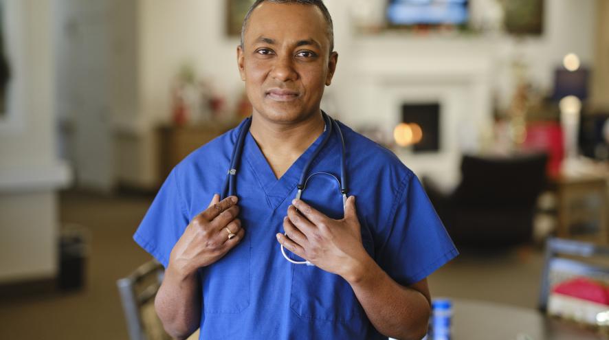 Male nurse in a long-term care home 